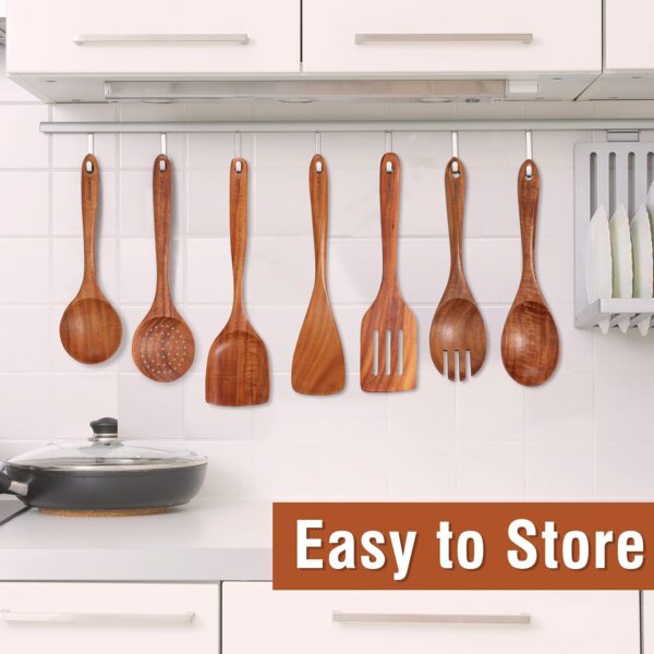 9-Piece Natural Teak Wooden Kitchen Utensil Set with Spoon Rest & Holder - Image 3