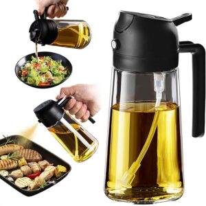 16oz Glass Olive Oil Sprayer for Cooking – 2-in-1 Dispenser for Air Fryer, Salad, BBQ & More