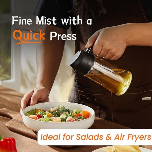 16oz Glass Olive Oil Sprayer for Cooking – 2-in-1 Dispenser for Air Fryer, Salad, BBQ & More - Image 2