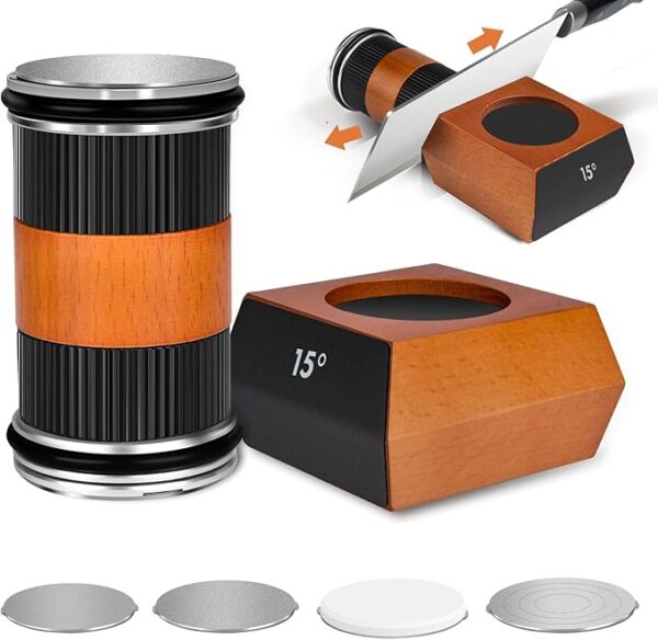 Upgraded Rolling Knife Sharpener Tool – Diamond & Ceramic Sharpening Kit with 15° & 20° Magnetic Guides