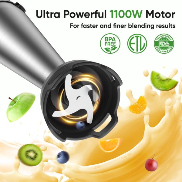 1100W Immersion Blender Handheld – 3-in-1 Corded Stick Blender with Trigger Speed Control - Image 2