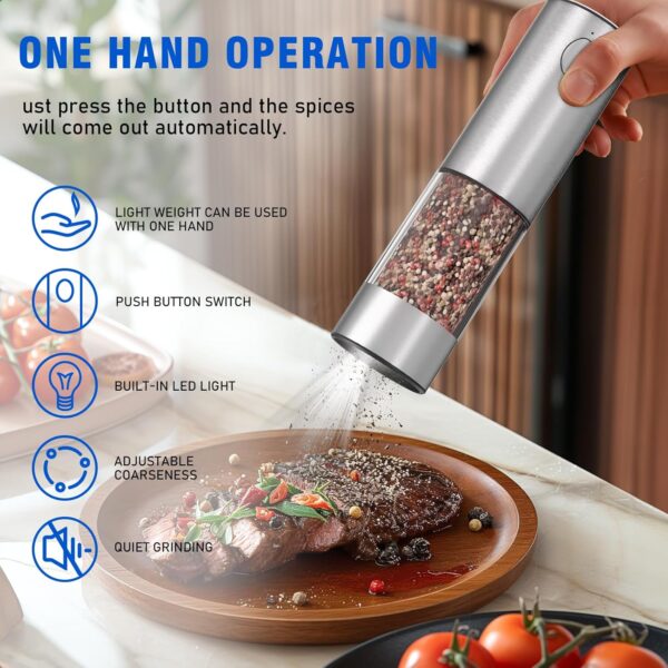Rechargeable Electric Salt and Pepper Grinder Set with USB Charging Base - Image 2