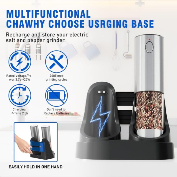 Rechargeable Electric Salt and Pepper Grinder Set with USB Charging Base - Image 4