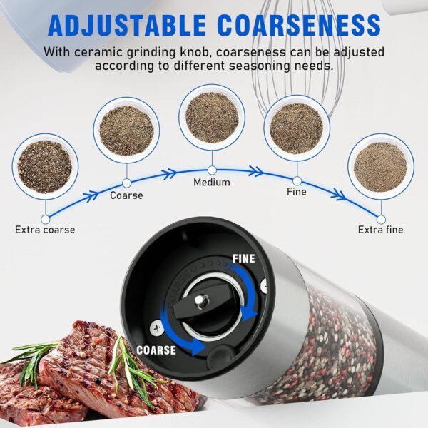 Rechargeable Electric Salt and Pepper Grinder Set with USB Charging Base - Image 5