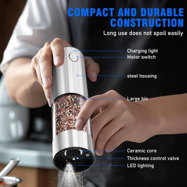 Rechargeable Electric Salt and Pepper Grinder Set with USB Charging Base - Image 6
