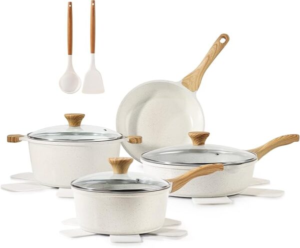 Nonstick Ceramic Cookware Set – Healthy, Non-Toxic Pots & Pans with Stay-Cool Handles, Silicone Tools & Pot Protectors