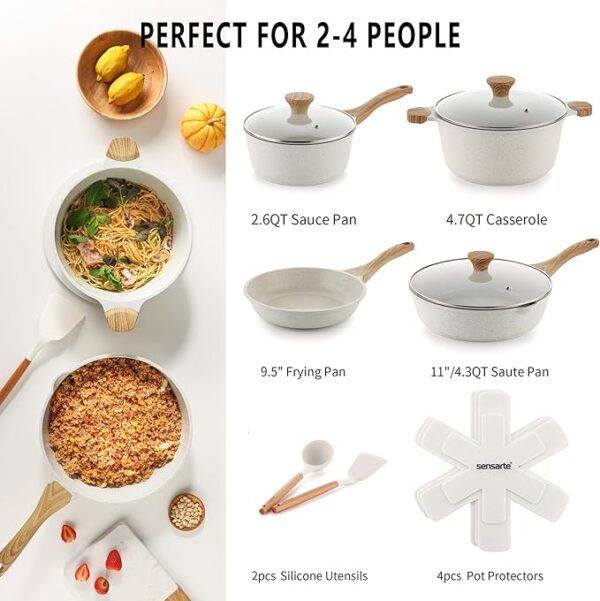 Nonstick Ceramic Cookware Set – Healthy, Non-Toxic Pots & Pans with Stay-Cool Handles, Silicone Tools & Pot Protectors - Image 2