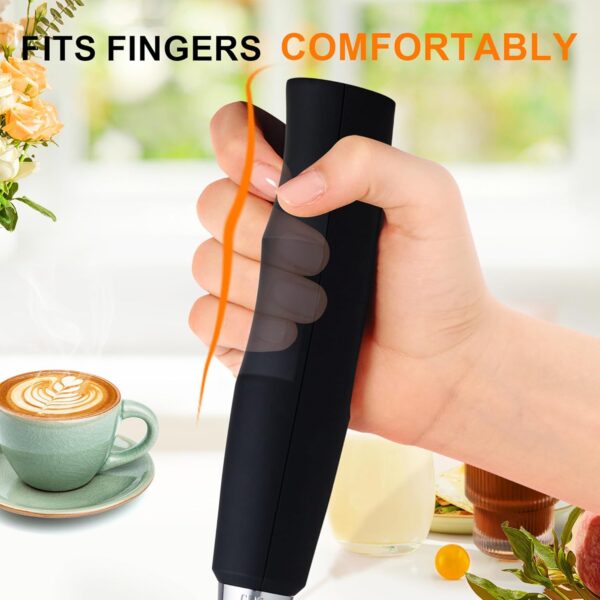 Black Rechargeable Handheld Milk Frother – 3-Speed Electric Whisk with 3 Attachments - Image 4