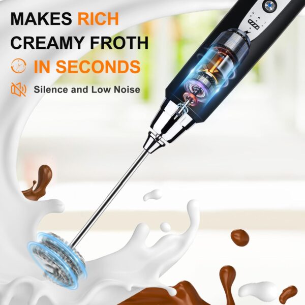 Black Rechargeable Handheld Milk Frother – 3-Speed Electric Whisk with 3 Attachments - Image 6