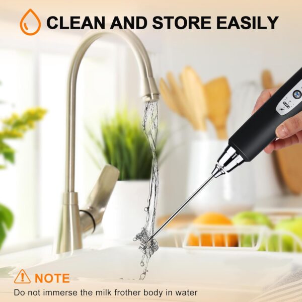 Black Rechargeable Handheld Milk Frother – 3-Speed Electric Whisk with 3 Attachments - Image 7